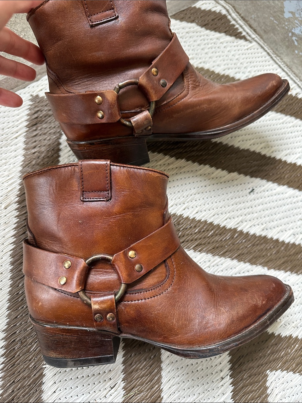 Matisse Cognac Leather Ring Harness Ankle Boots